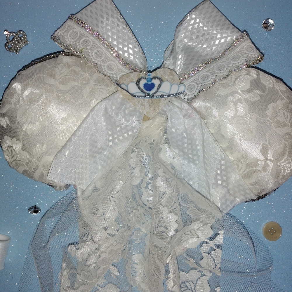Princess Bridal Mouse Ears with Veil, Wedding Mouse Ears Veil,Bride Mouse Ears